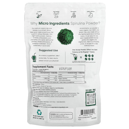 Micro Ingredients, Organic Spirulina Powder, 1 lb (454 g)