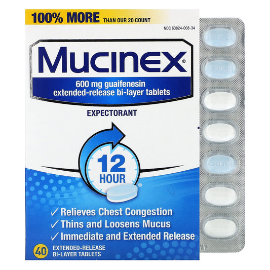 Mucinex, Mucinex, 600 mg, 40 Extended-Release Bi-Layer Tablets
