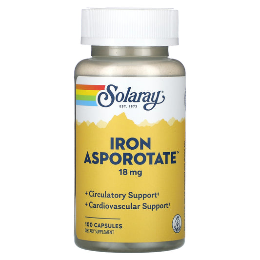 Solaray, Iron Asporotate, 18 mg, 100 Capsules