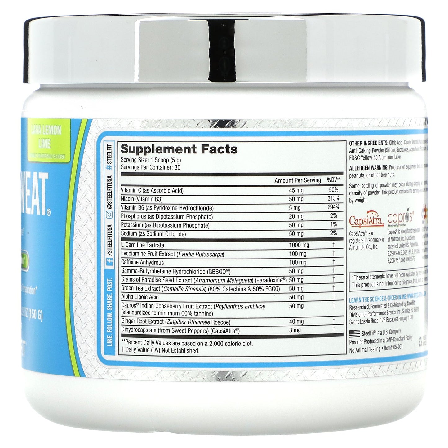 SteelFit, Steel Sweat, Thermogenic Pre-Workout, Lava Lemon Lime, 5.29 oz (150 g)