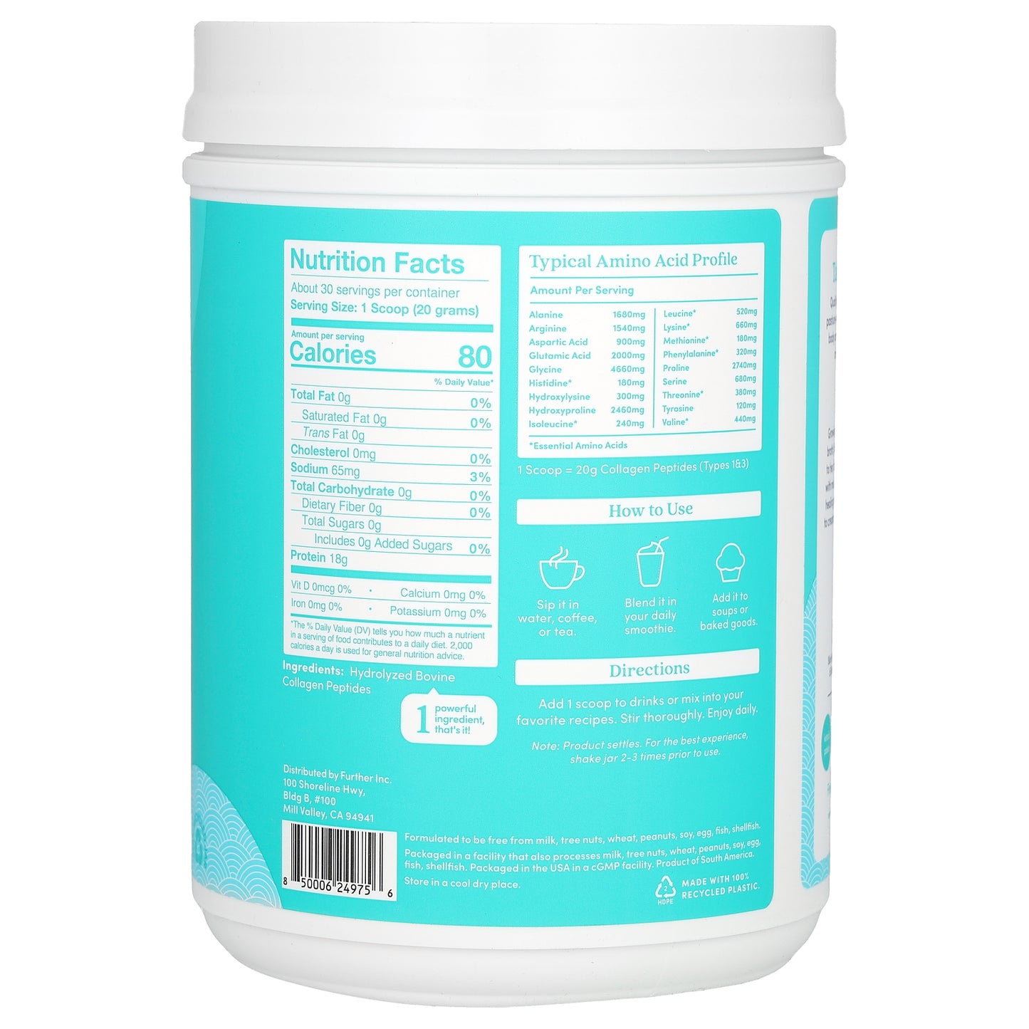 Further Food, Grass-Fed Collagen Peptides, Unflavored, 21.16 oz (600 g)