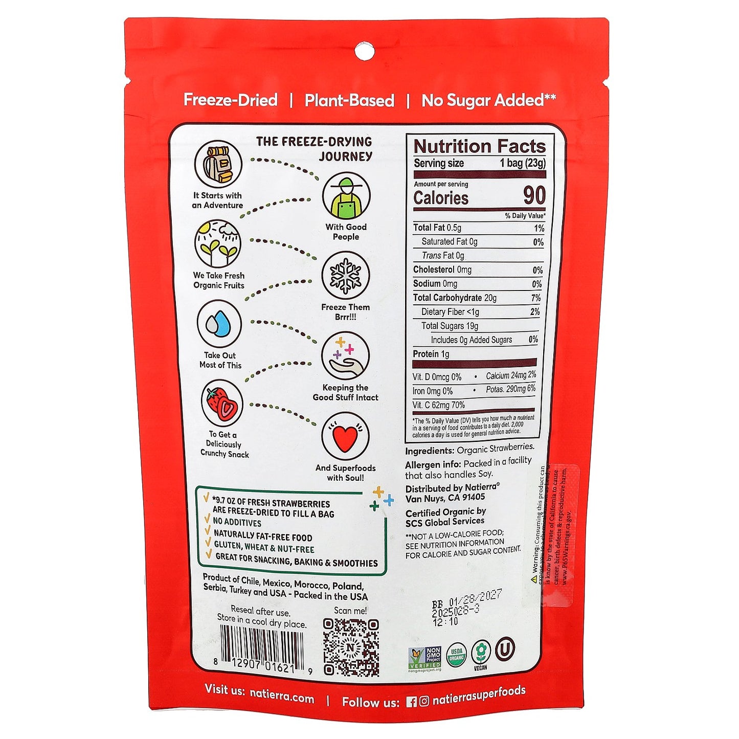 Natierra, Organic Freeze-Dried Strawberries, 0.8 oz (23 g)