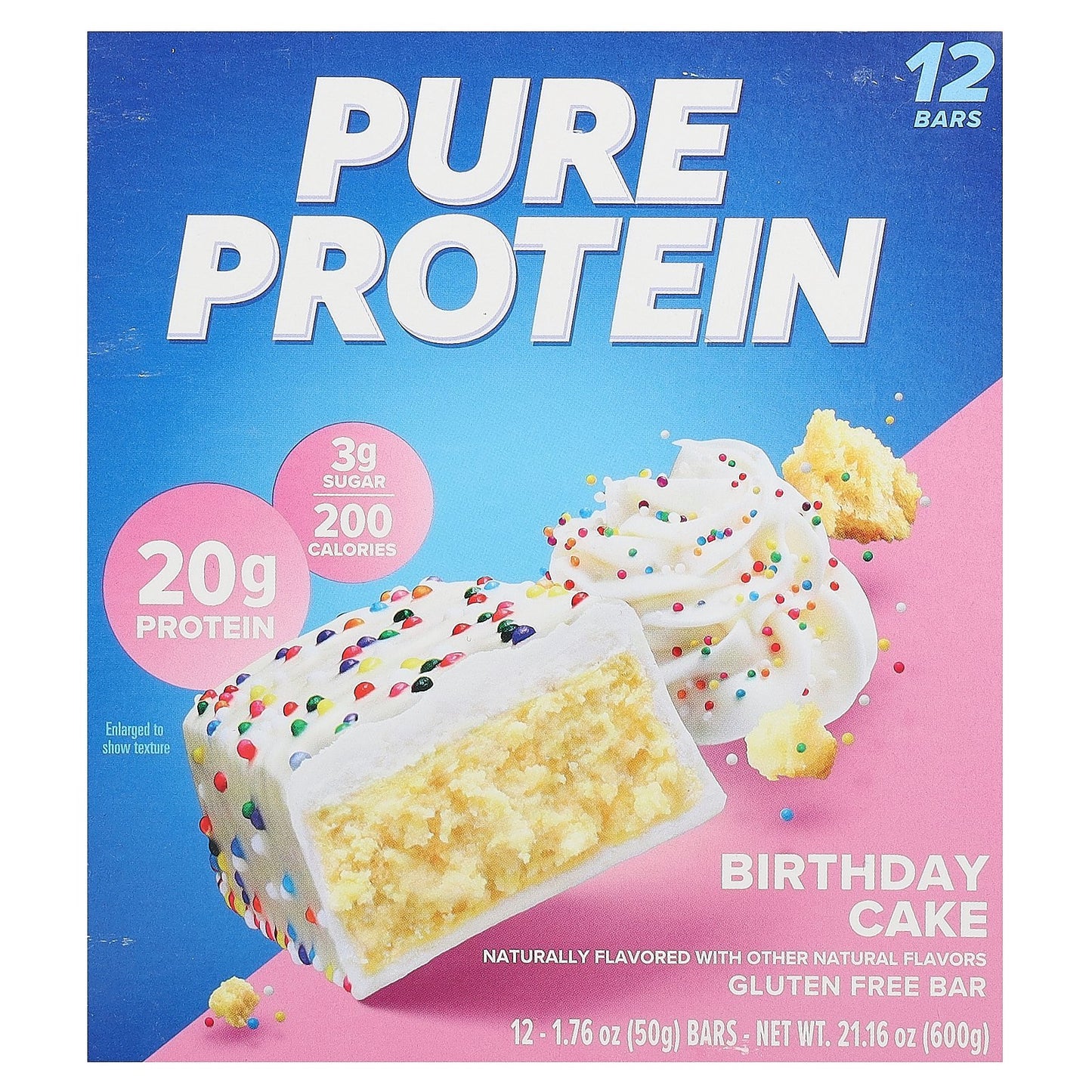 Pure Protein, Gluten Free Bars, Birthday Cake, 12 Bars,1.76 oz (50 g) Bars