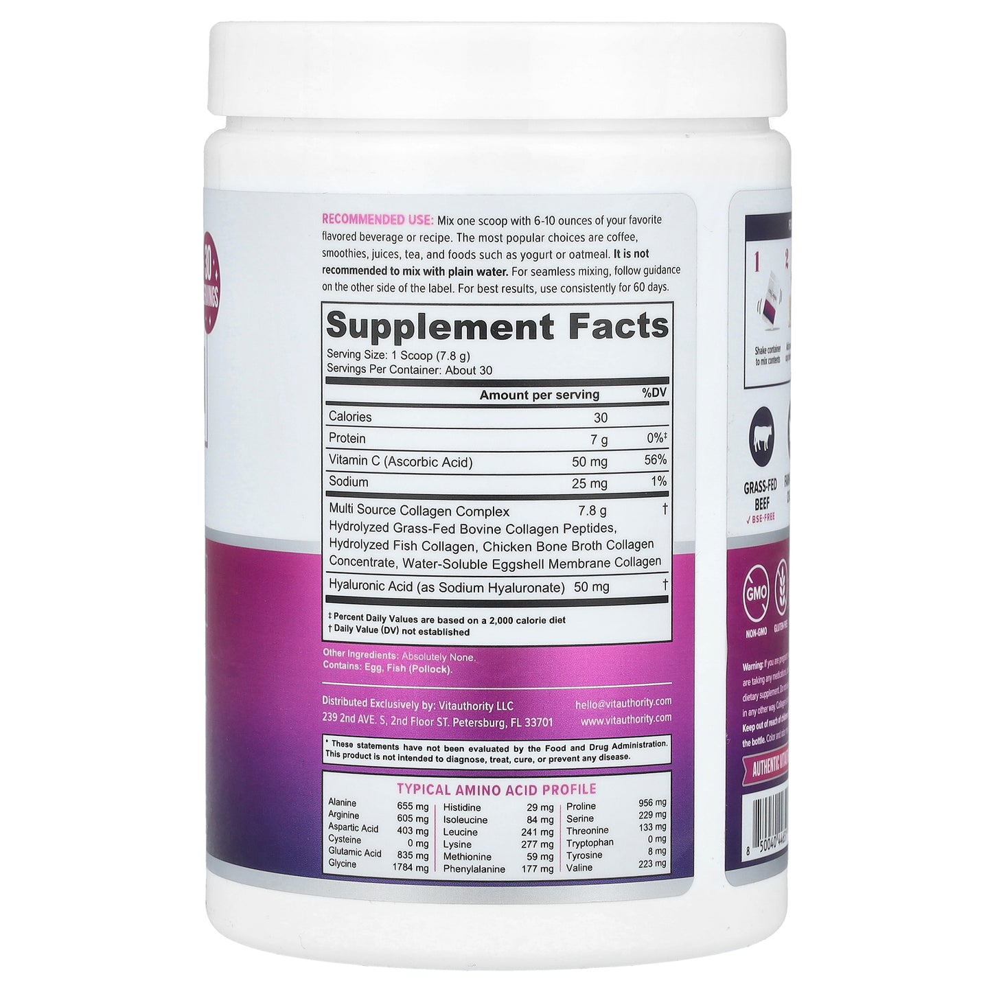 Vitauthority, Multi Collagen Protein+, Unflavored, 8.26 oz (234 g)