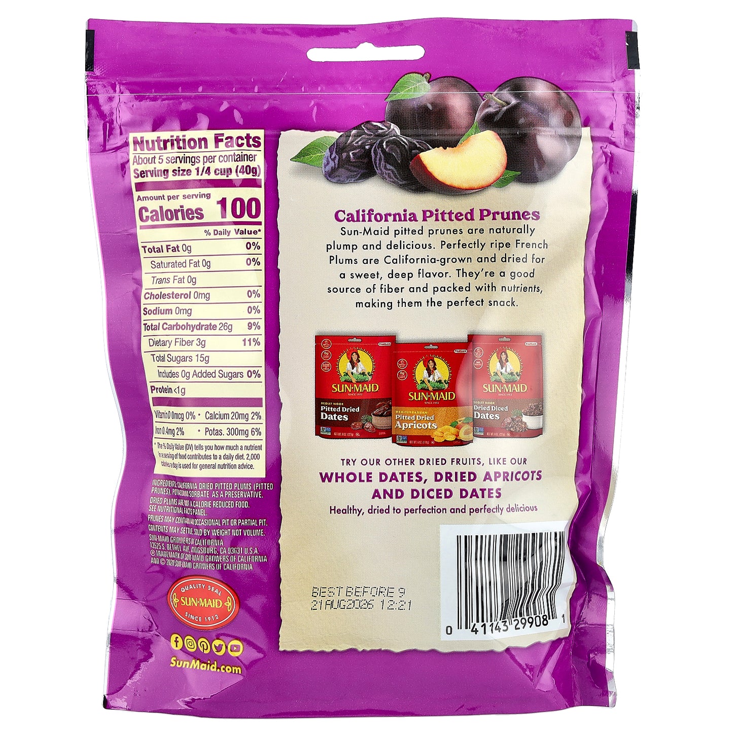 Sun-Maid, California Whole Pitted Prunes, Dried Plums, 7 oz (198 g)