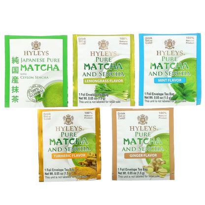 Hyleys Tea, Pure Matcha And Sencha Herbal Supplement, Assorted Tea Collection, 42 Foil Envelope Tea Bags, 0.05 oz (1.5 g) Each