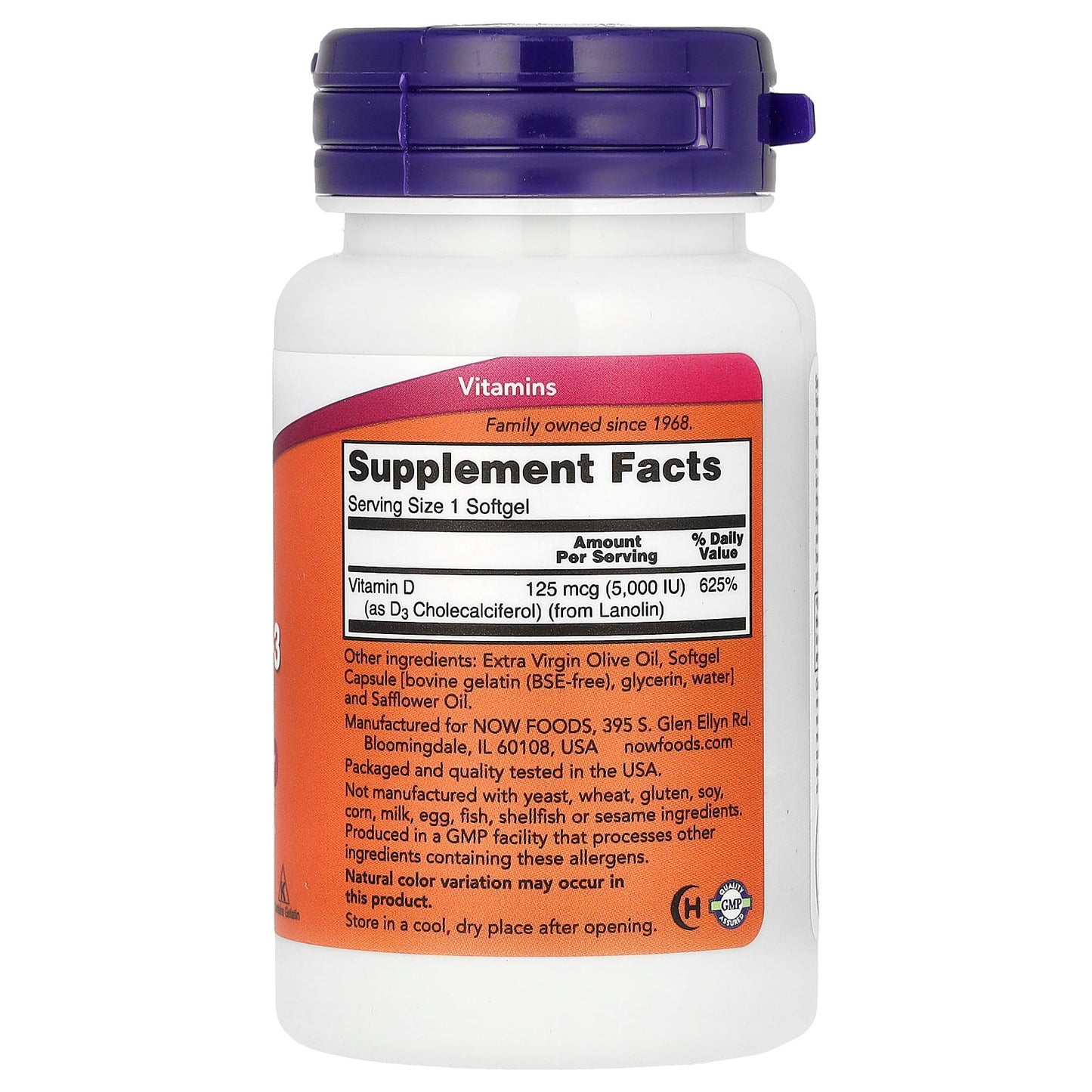 NOW Foods, Vitamin D-3, High Potency, 5,000 IU, 30 Softgels