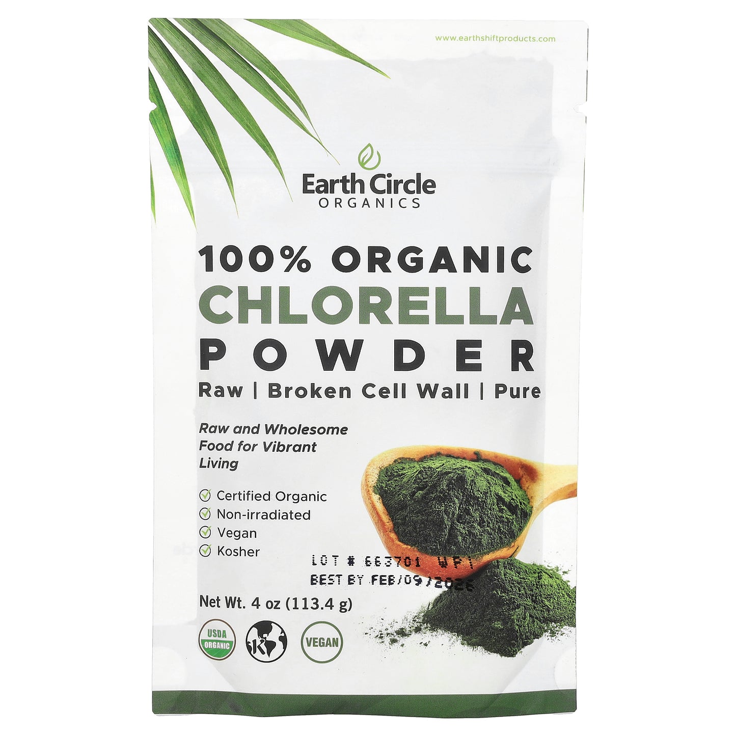 Earth Circle Organics, 100% Organic Chlorella Powder, 4 oz (113.4 g)