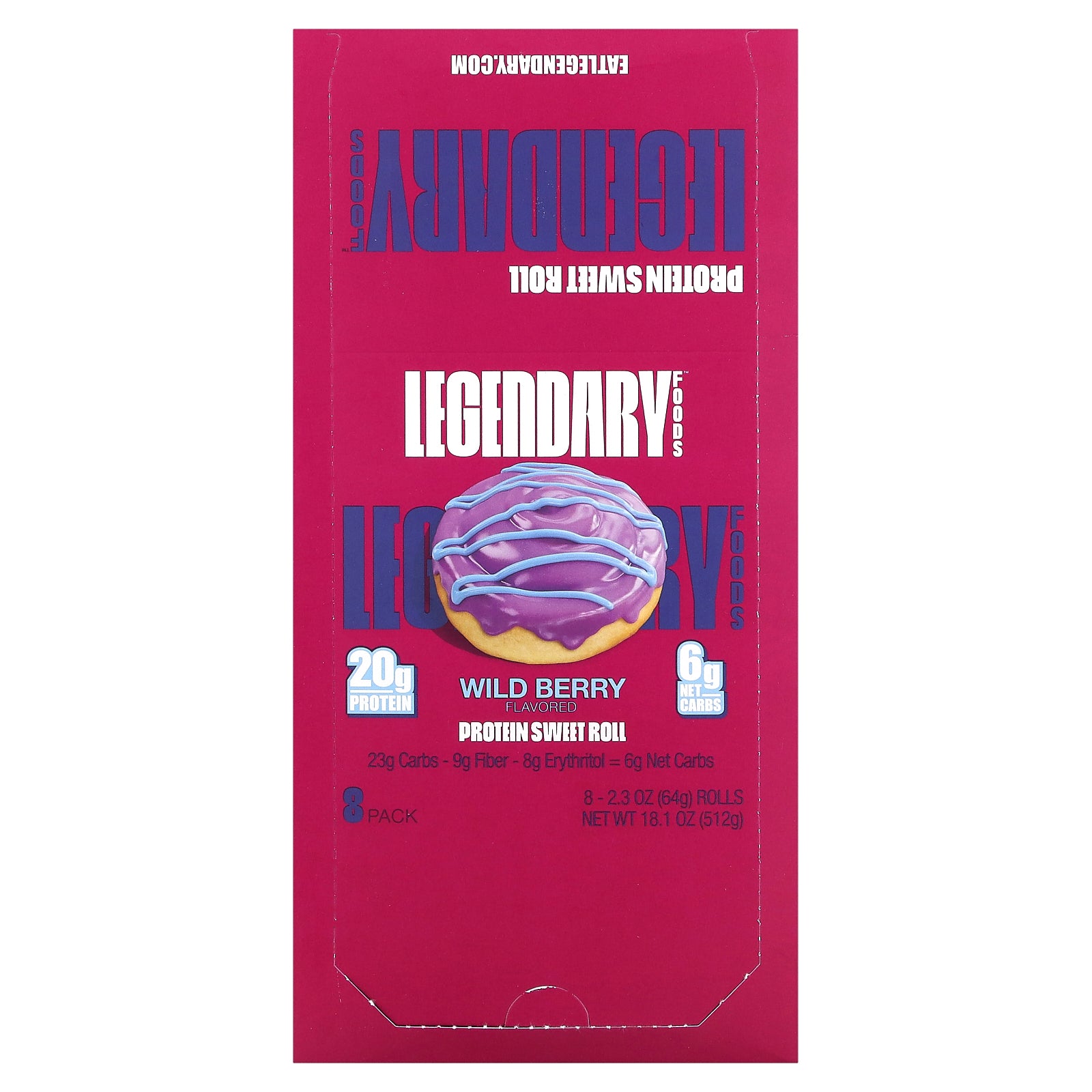 Legendary Foods, Protein Sweet Roll, Wild Berry, 8 Pack, 2.3 oz (64 g) Each