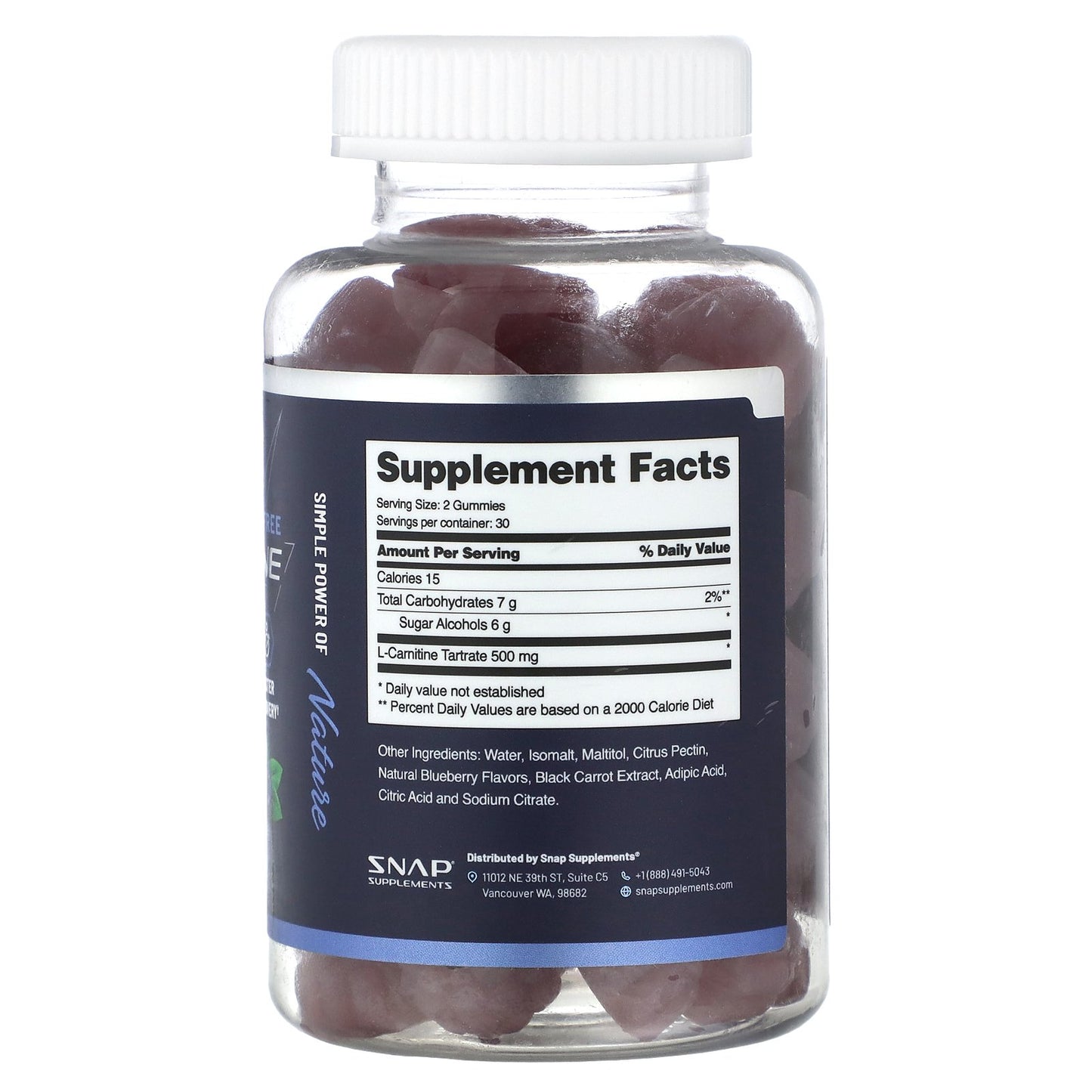 Snap Supplements, L-Carnitine Gummies, Blueberry, Sugar Free, 60 Gummies (250 mg per Gummy)