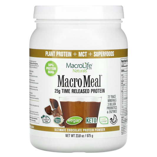 Macrolife Naturals, MacroMeal, Ultimate Protein Powder, Chocolate, 23.8 oz (675 g)