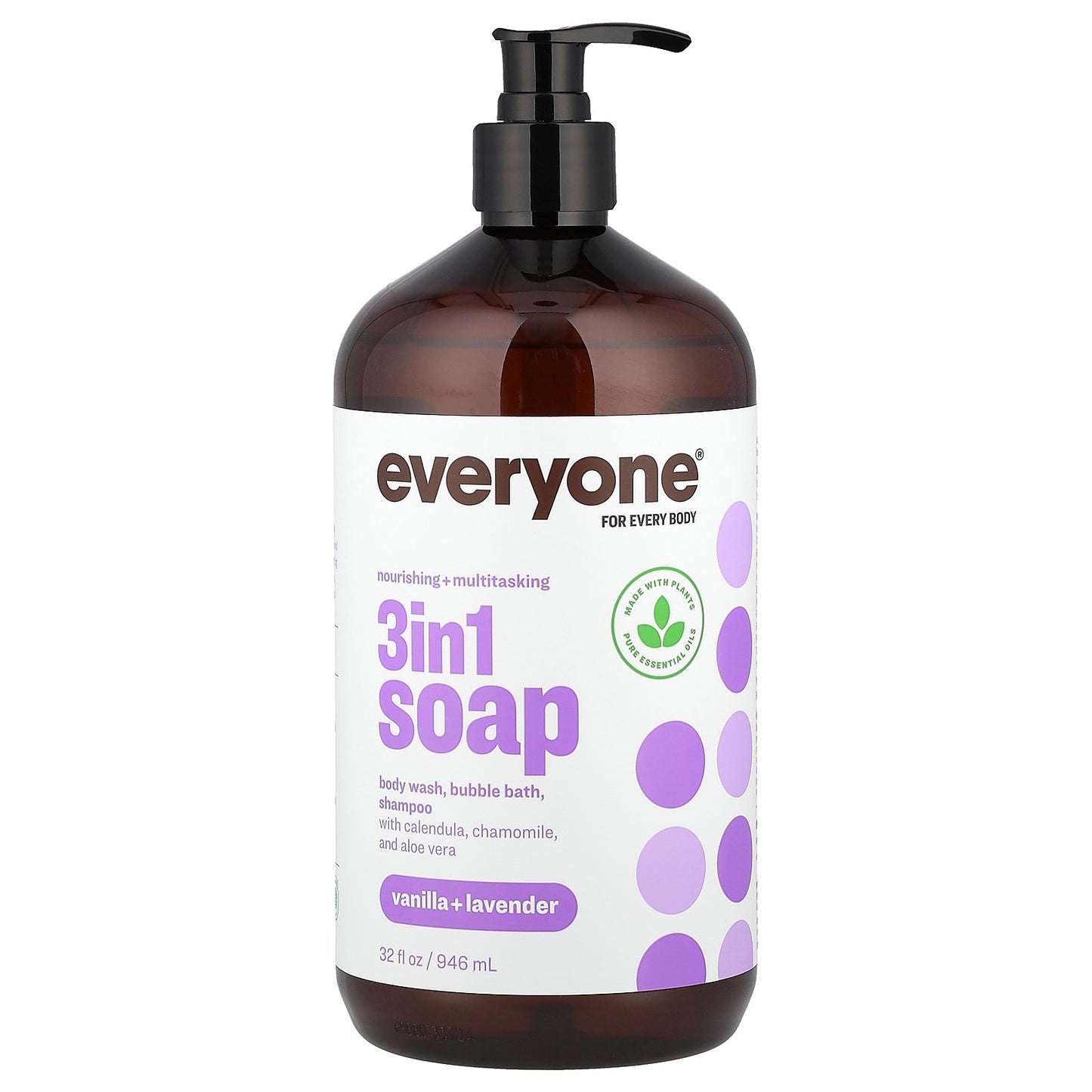 Everyone, 3 in 1 Soap, Body Wash, Bubble Bath, Shampoo, Vanilla + Lavender, 32 fl oz (946 ml)
