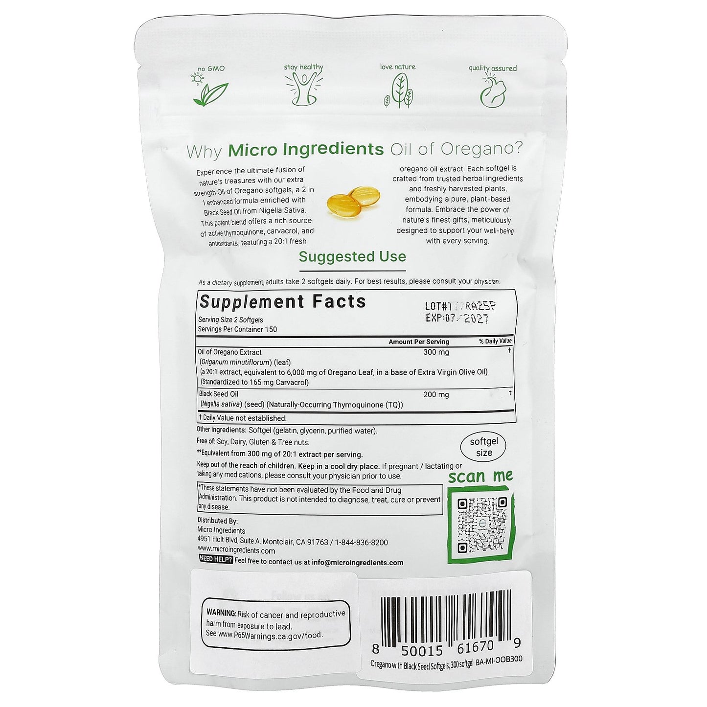 Micro Ingredients, Oil of Oregano with Black Seed Oil, 300 Softgels