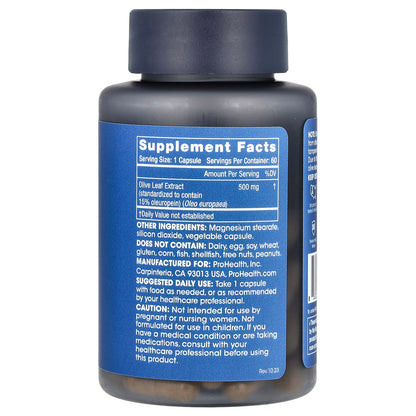 ProHealth Longevity, Olive Leaf Extract 15% Oleuropein, 500 mg, 60 Capsules