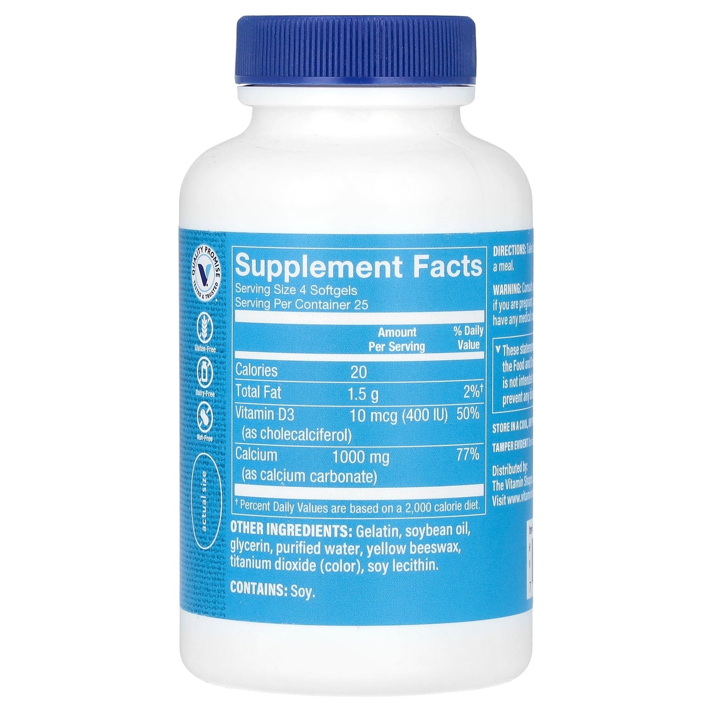 The Vitamin Shoppe, Calcium 1000, 1,000 mg, 100 Softgels (250 mg Per Softgel)