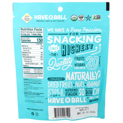 Sunny Fruit, Have A Ball™, Organic Fruit & Nut Snacks, Fig & Walnut, 4.4 oz ( 126 g)