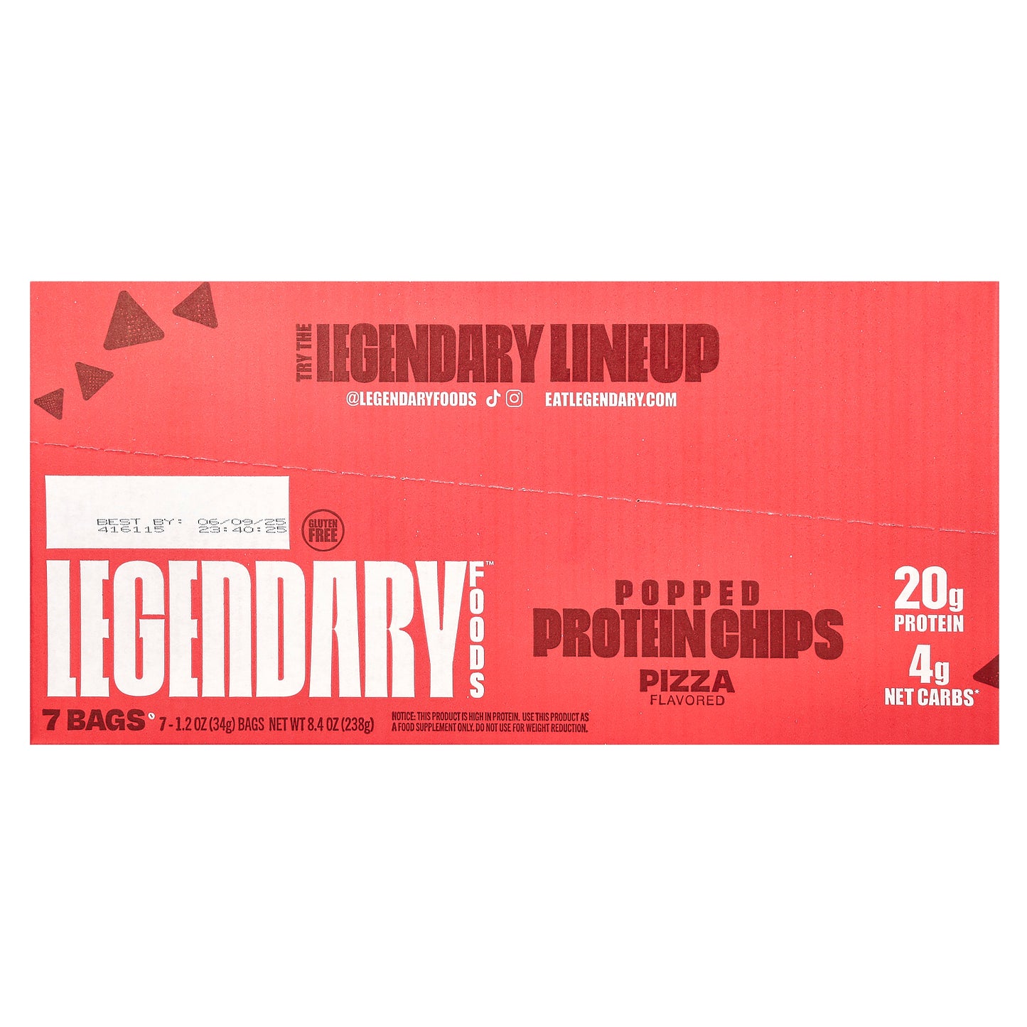 Legendary Foods, Popped Protein Chips, Pizza, 7 Bags, 1.2 oz (34 g) Each