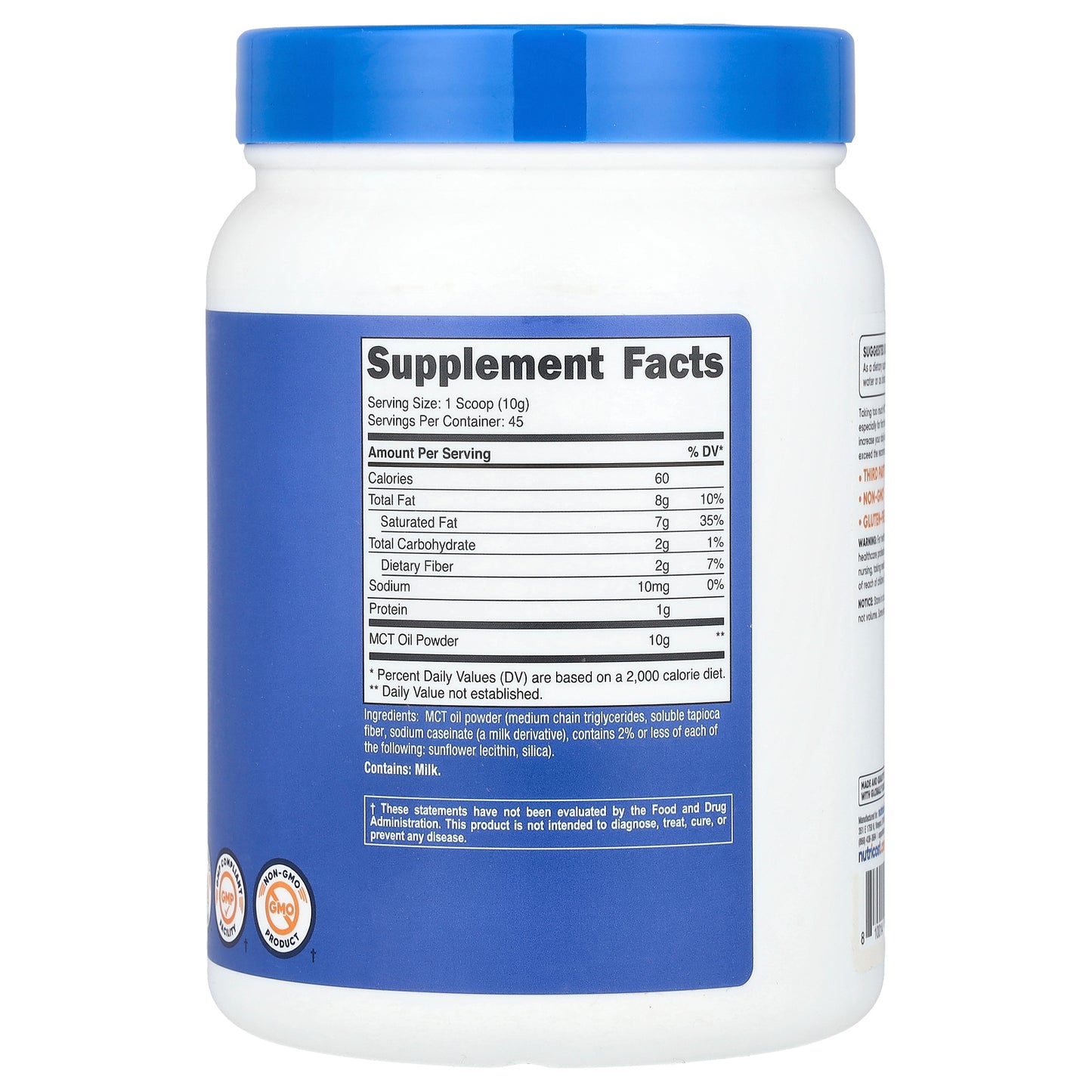 Nutricost, MCT Oil Powder, Unflavored, 16.2 oz (454 g)