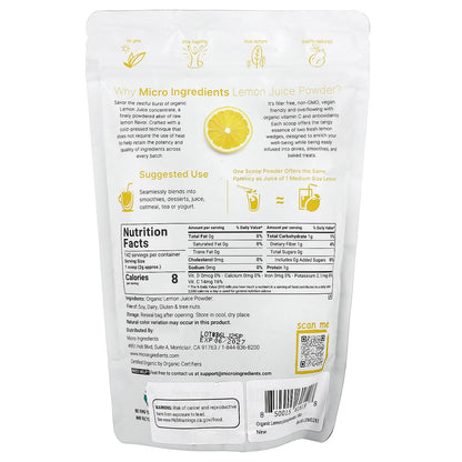 Micro Ingredients, Organic Lemon Juice Powder, 10 oz (284 g)
