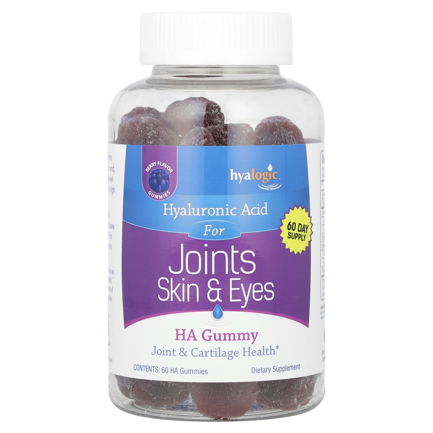 Hyalogic, HA Gummy, Hyaluronic Acid, Berry, 60 Gummies (60 mg per Gummy)