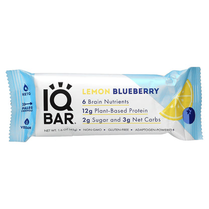 IQBAR, Plant Protein Bar, Lemon Blueberry, 12 Bars, 1.6 oz (45 g) Each