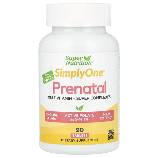 Super Nutrition, Simply One®, Prenatal Multivitamin with Super Greens, Spices, Vitamin A, and Folate, 90 Tablets