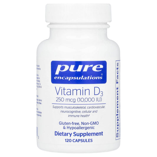 Pure Encapsulations, Vitamin D3, 250 mcg (10,000 IU), 120 Capsules