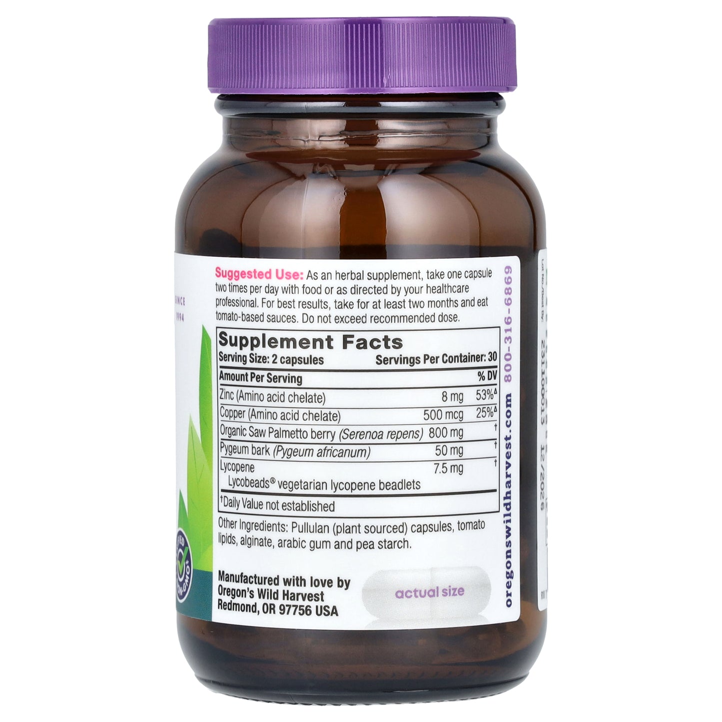 Oregon's Wild Harvest, Prostate Health with Lycopene, 60 Vegan Capsules