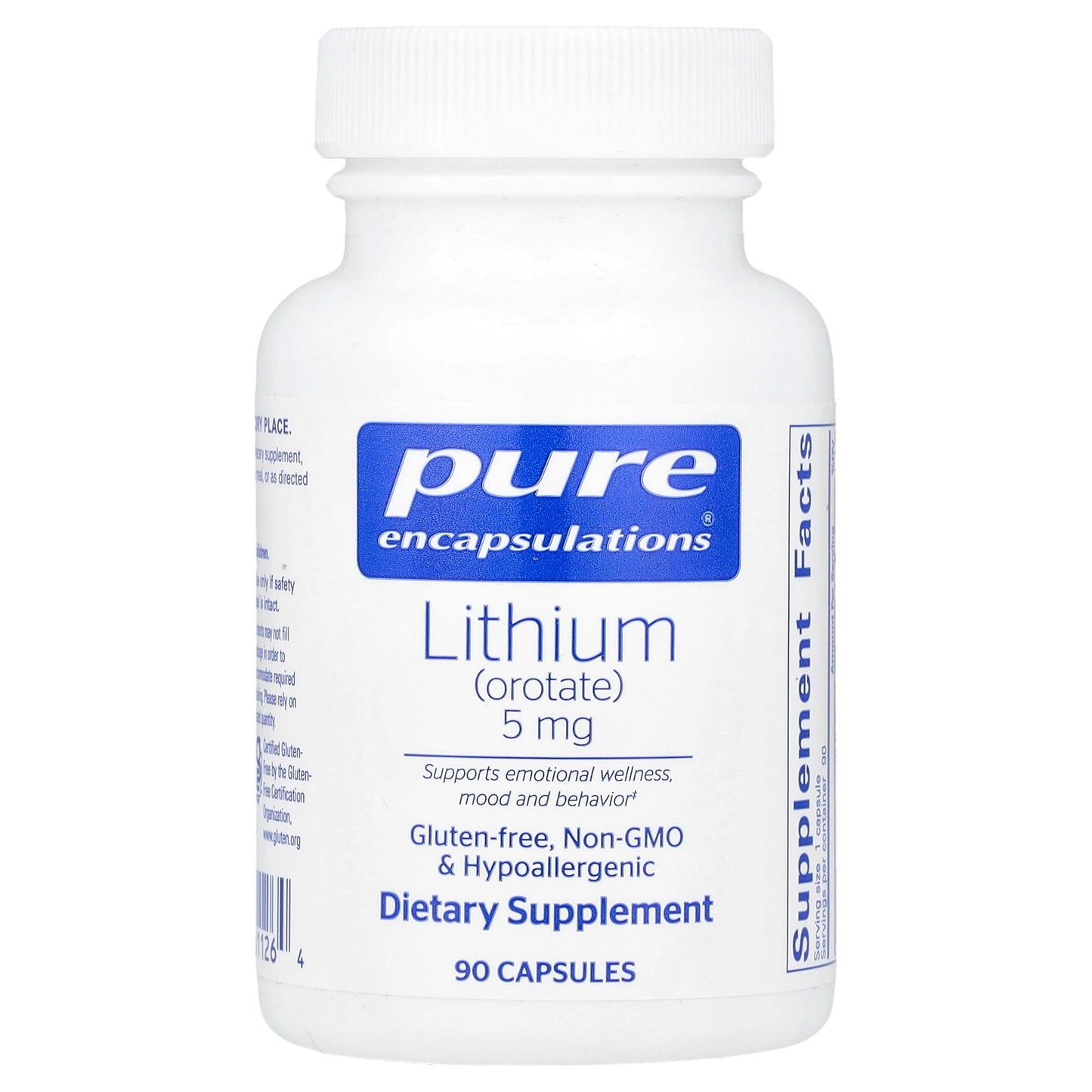 Pure Encapsulations, Lithium (Orotate), 5 mg, 90 Capsules