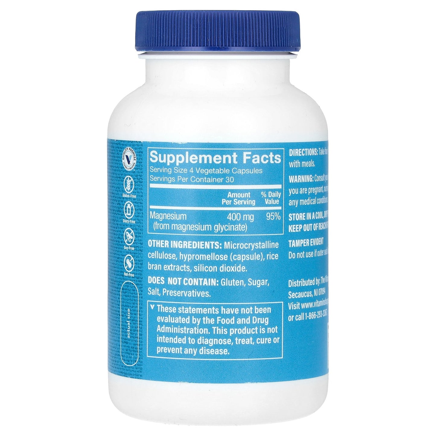 The Vitamin Shoppe, Magnesium Glycinate, 400 mg , 120 Vegetable Capsules (100 mg per Capsule)