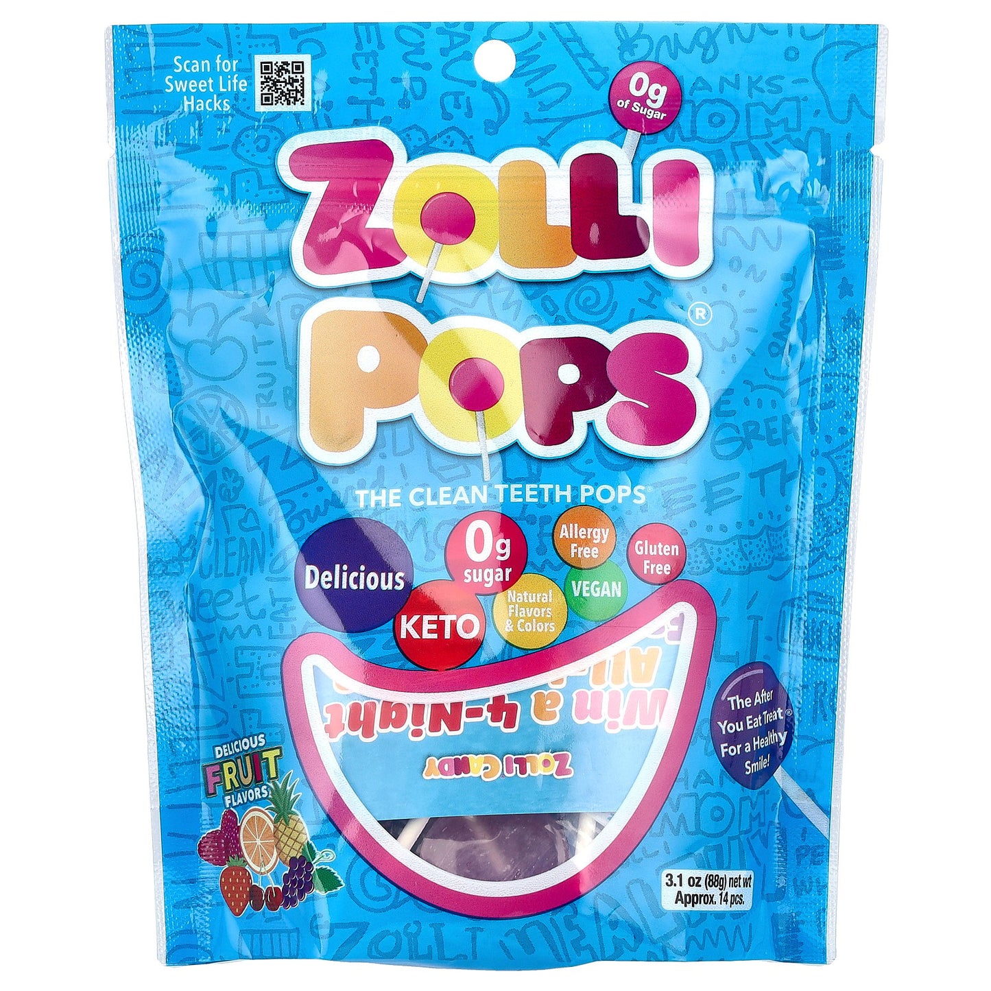 Zollipops, The Clean Teeth Pops, Delicious Fruit Flavors , Approx. 14 Pieces, 3.1 oz (88 g)