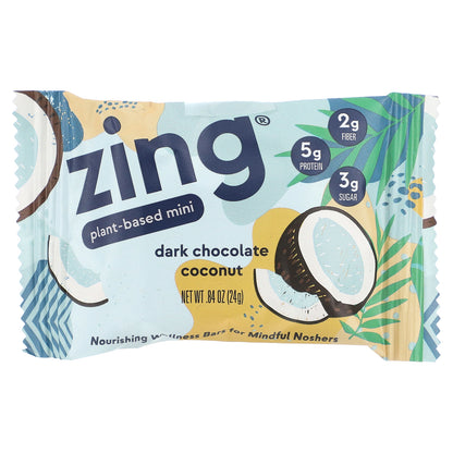 Zing Bars, Plant-Based Mini Bars, Dark Chocolate Coconut in Almond Butter, 18 Bars, 0.84 oz (24 g) Each