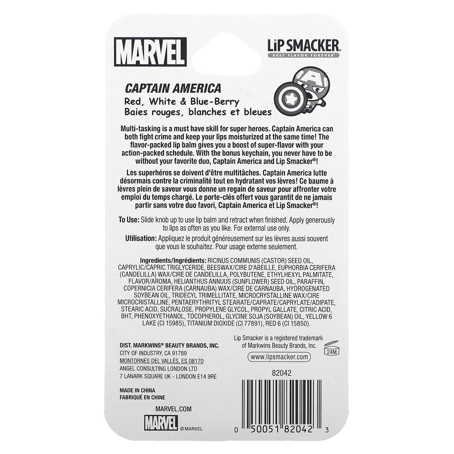 Lip Smacker, Marvel Captain America, Lip Balm, Red, White & Blue-Berry, 0.14 oz (4 g)