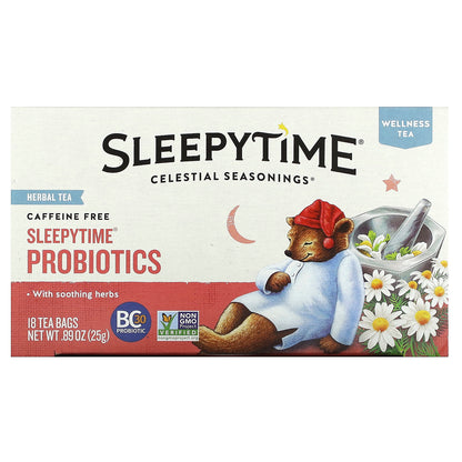 Celestial Seasonings, Wellness Herbal Tea, Sleepytime Probiotics, Caffeine Free, 18 Tea Bags 0.89 oz (25 g)