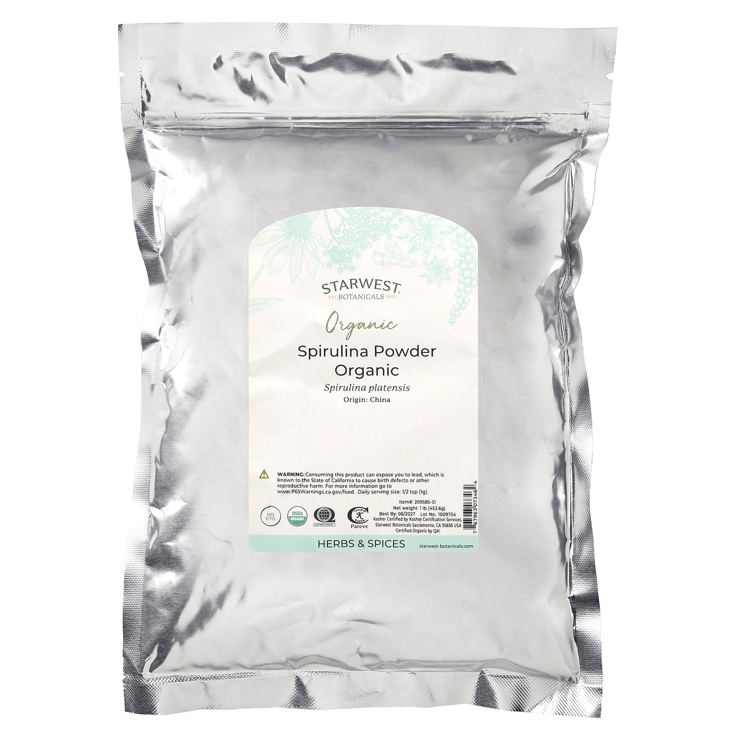 Starwest Botanicals, Organic Spirulina Powder, 1 lb (453.6 g)