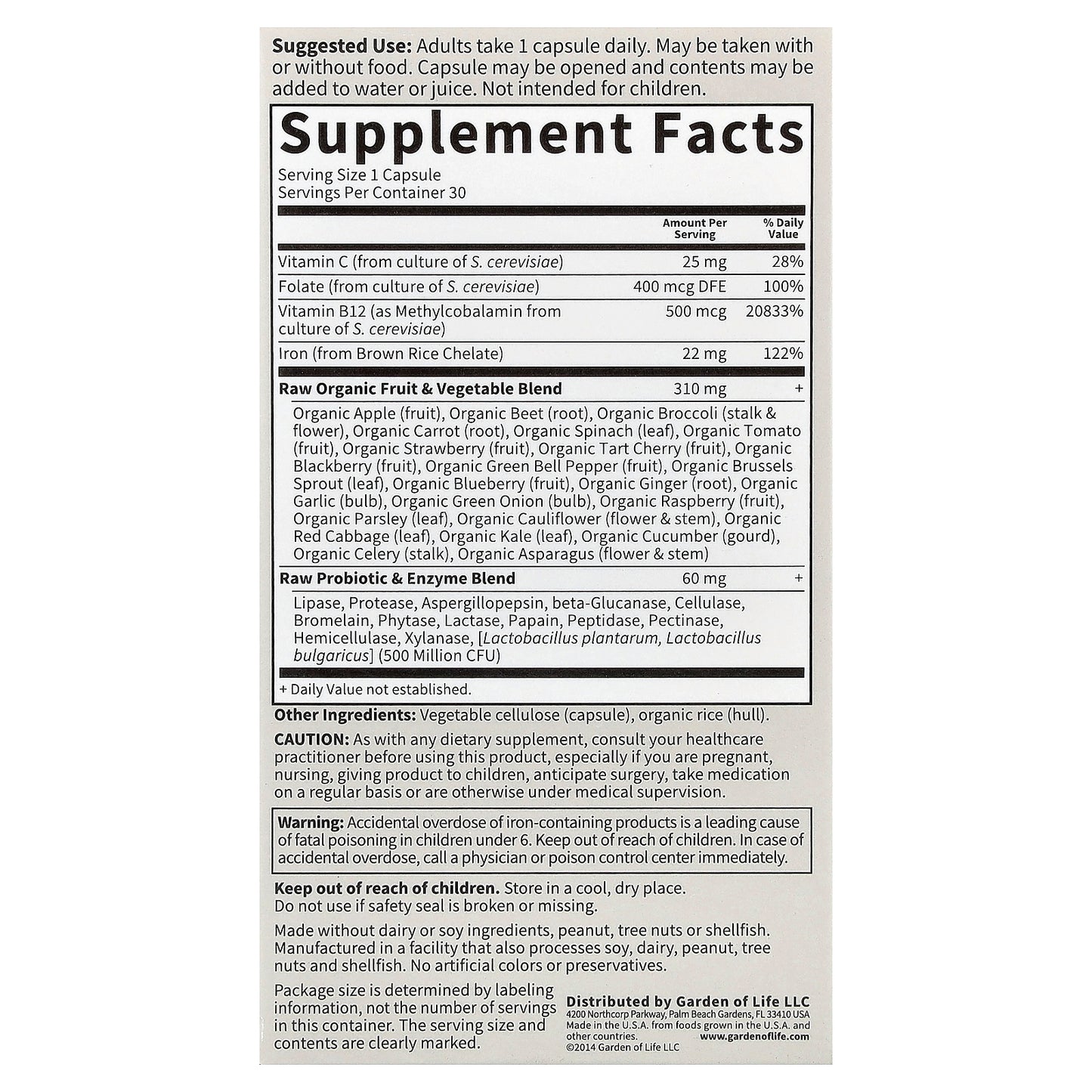 Garden of Life, Vitamin Code®, RAW Iron™, 30 Vegan Capsules