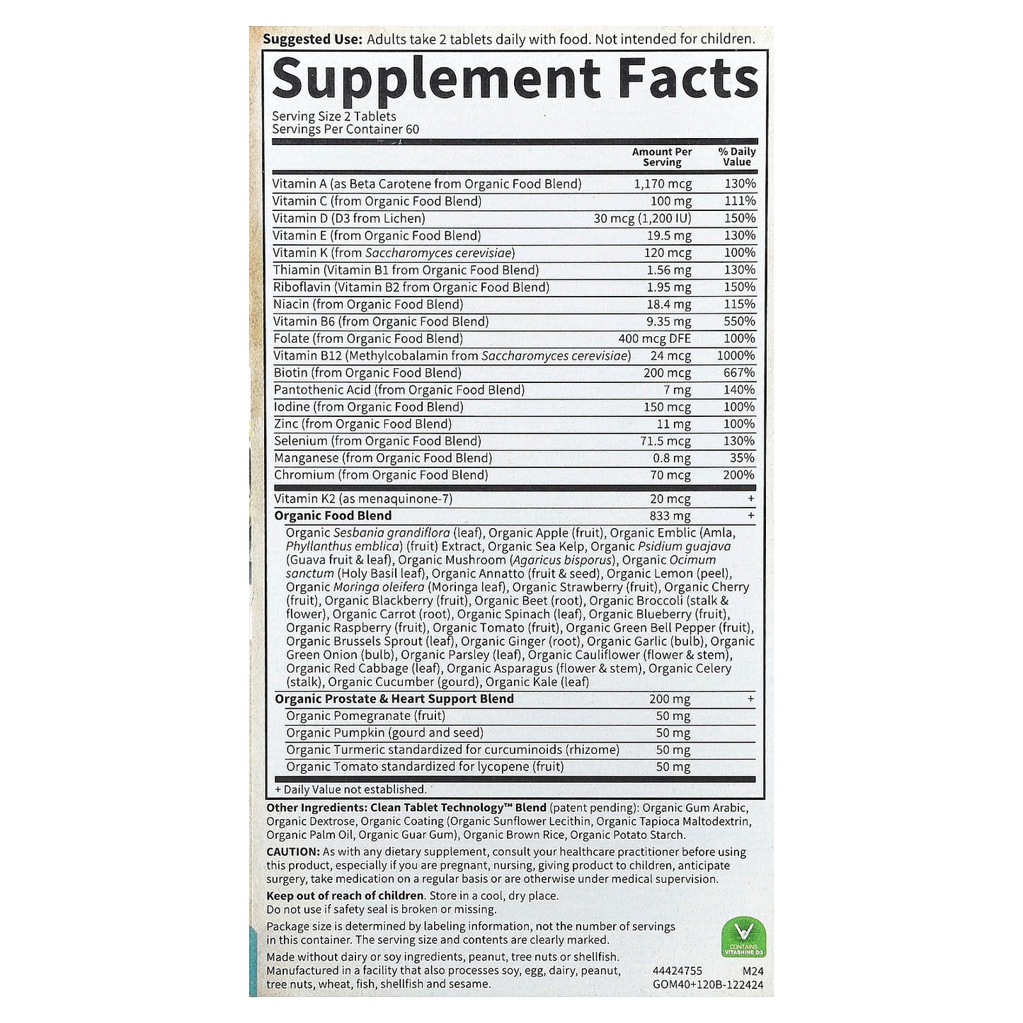 Garden of Life, Organics, Men's Multi 40+, 120 Vegan Tablets