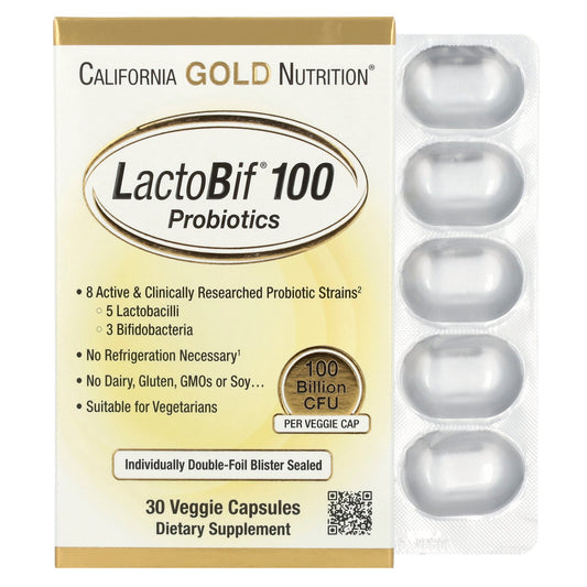 California Gold Nutrition, LactoBif® 100 Probiotics, 100 Billion CFU, 30 Veggie Capsules