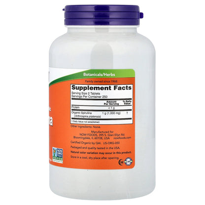 NOW Foods, Certified Organic Spirulina, 500 mg, 500 Tablets