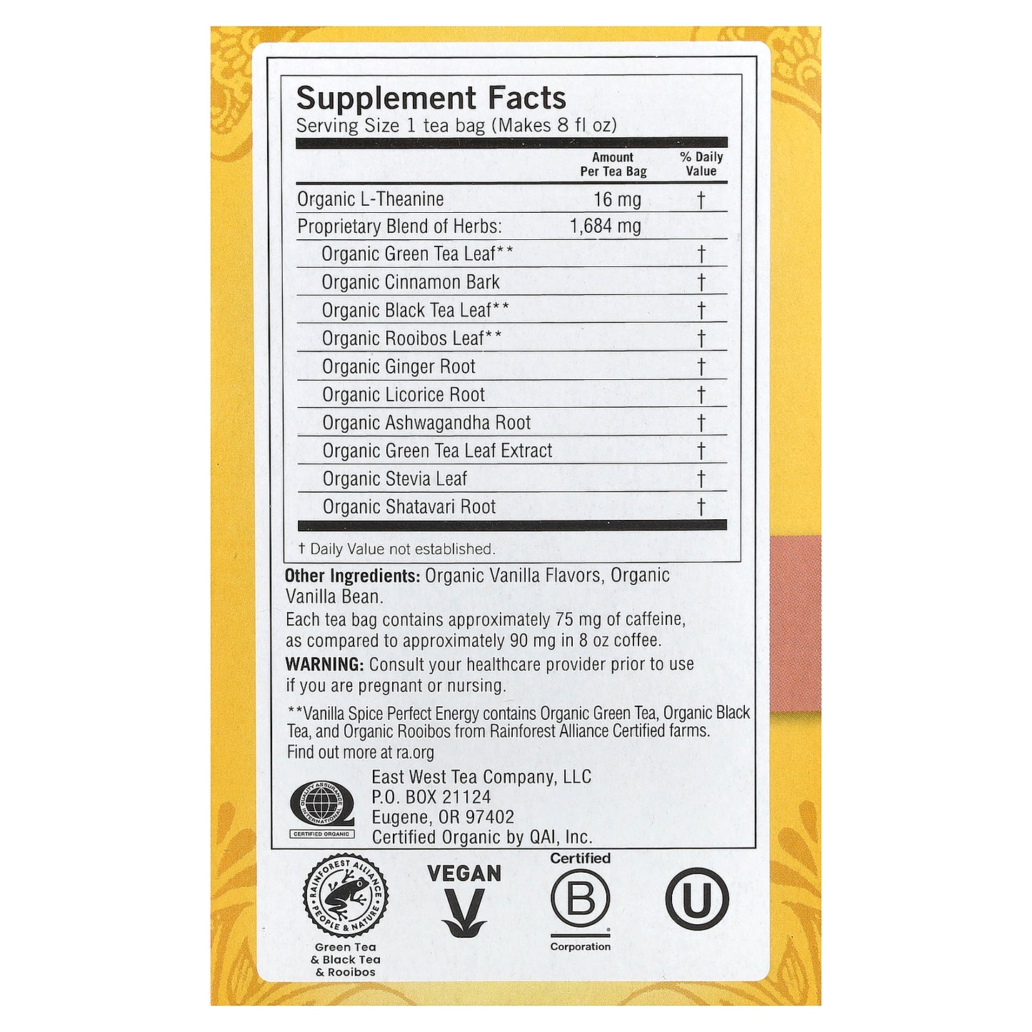 Yogi Tea, Perfect Energy®, Vanilla Spice, 16 Tea Bags, 1.12 oz (32 g)