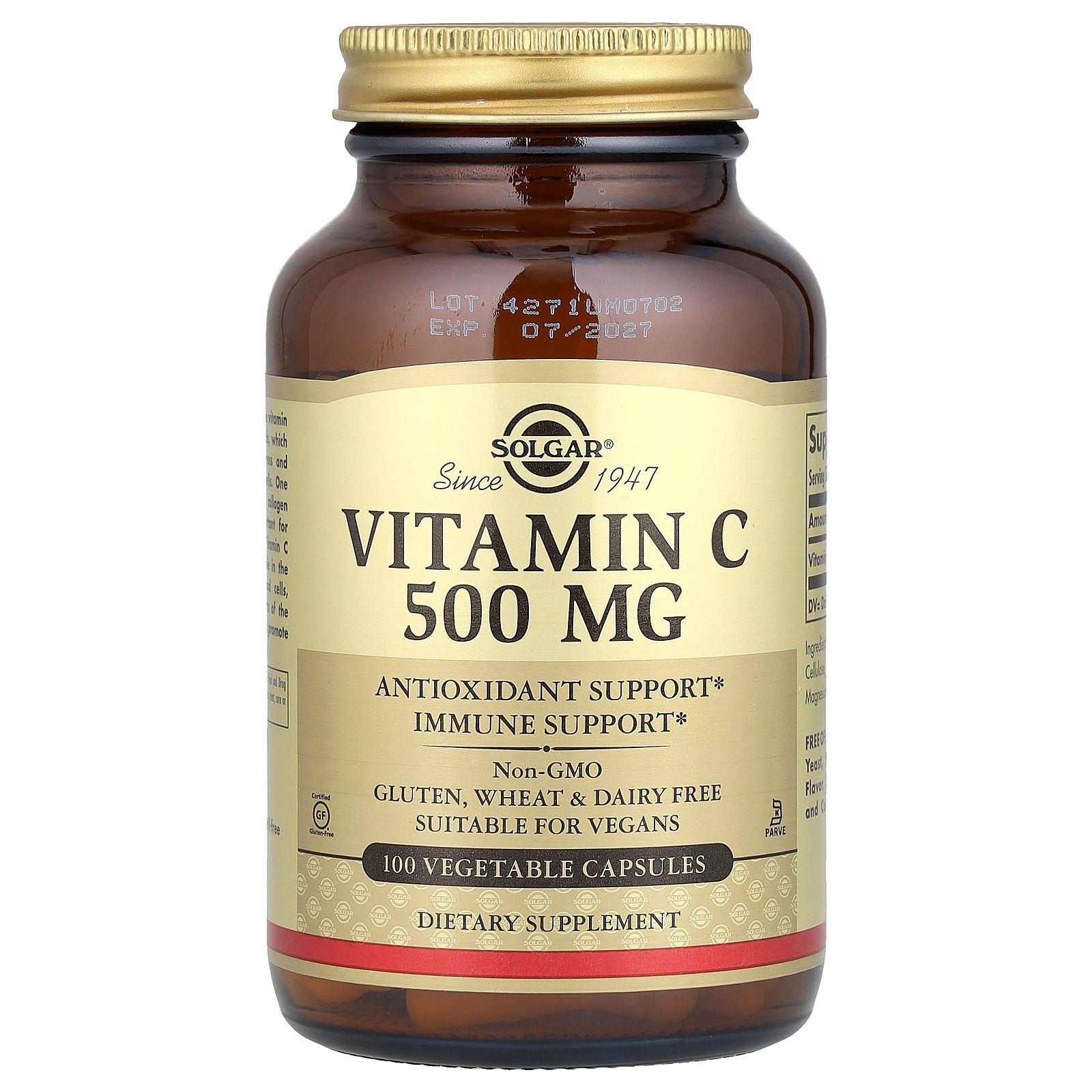 Solgar, Vitamin C, 500 mg, 100 Vegetable Capsules