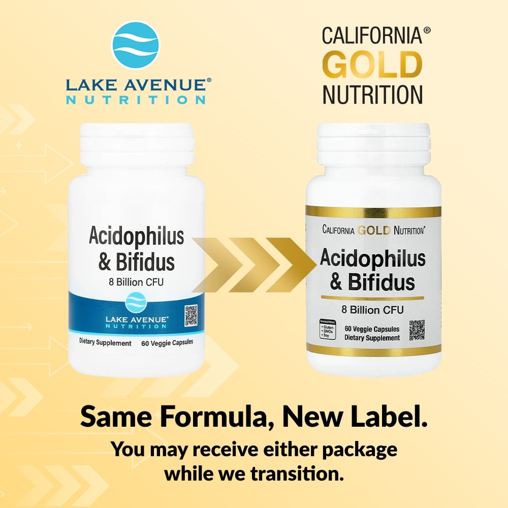 California Gold Nutrition, Acidophilus and Bifidus, Probiotic Blend with Lactobacillus acidophilus, Bifidobacterium lactis, and Bifidobacterium longum, 60 Veggie Capsules