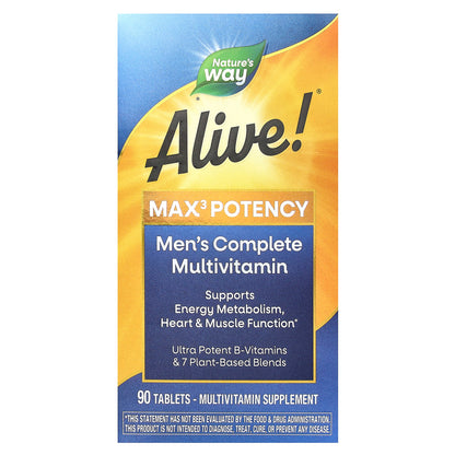 Nature's Way, Alive!® Max3 Potency, Men's Complete Multivitamin, 90 Tablets