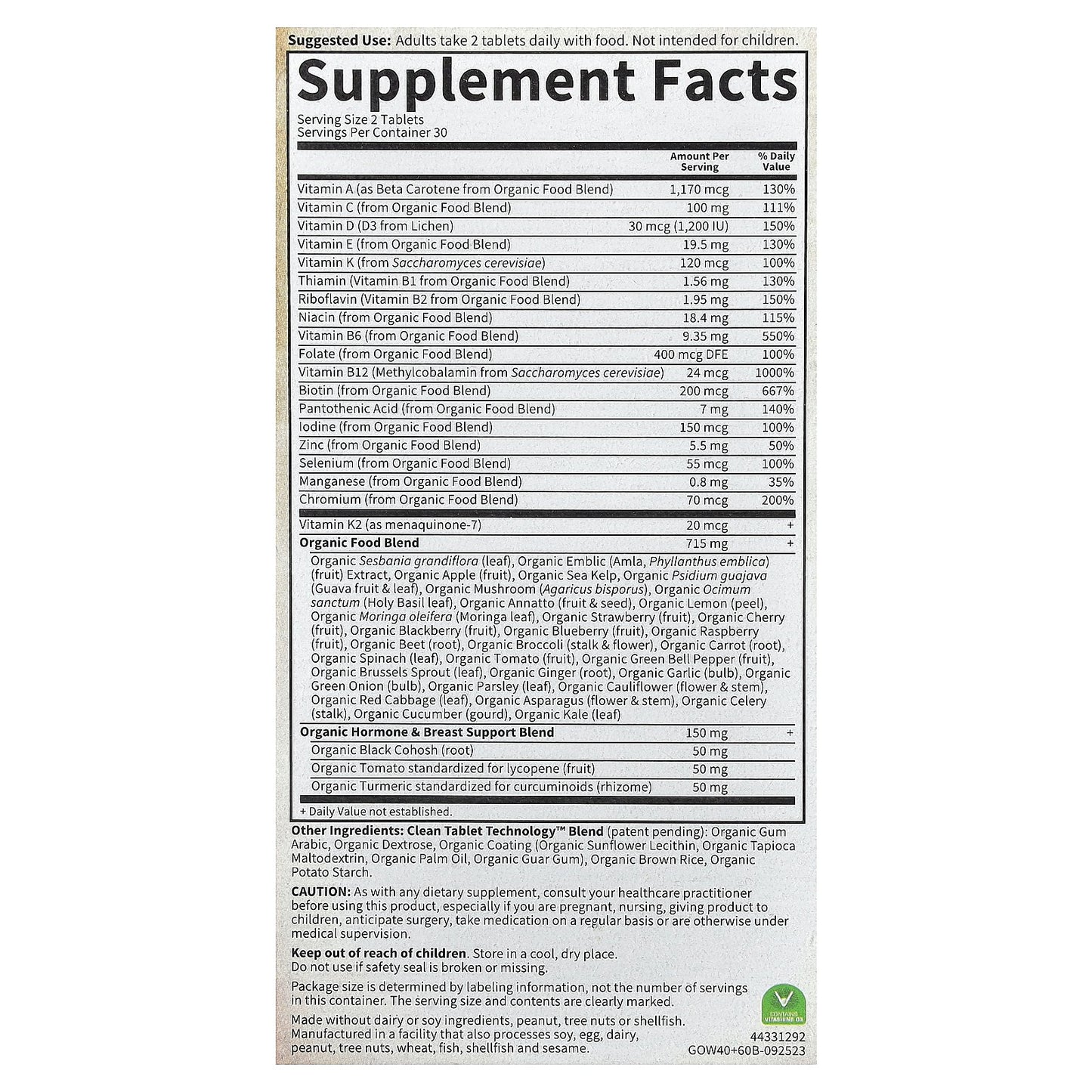 Garden of Life, Organics, Women's Multi 40+, 60 Vegan Tablets