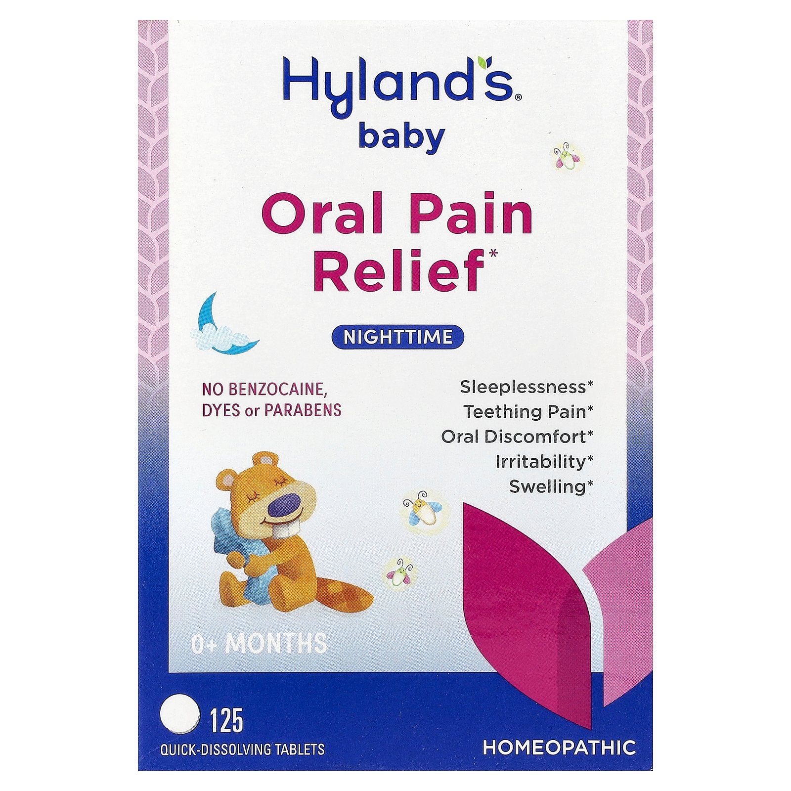 Hyland's Naturals, Baby, Oral Pain Relief, Nighttime, 0+ Months, 125 Quick-Dissolving Tablets