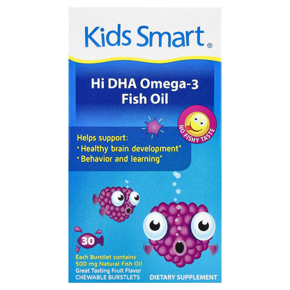 Kids Smart, Kids Smart®, Hi DHA-Omega 3 Fish Oil, Fruit, 30 Chewable Burstlets