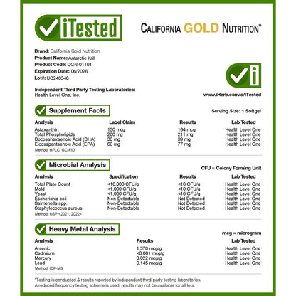 California Gold Nutrition, Antarctic Krill Oil, Omega-3 Phospholipids Complex with Astaxanthin, Natural Strawberry and Lemon, 500 mg, 120 Fish Gelatin Softgels