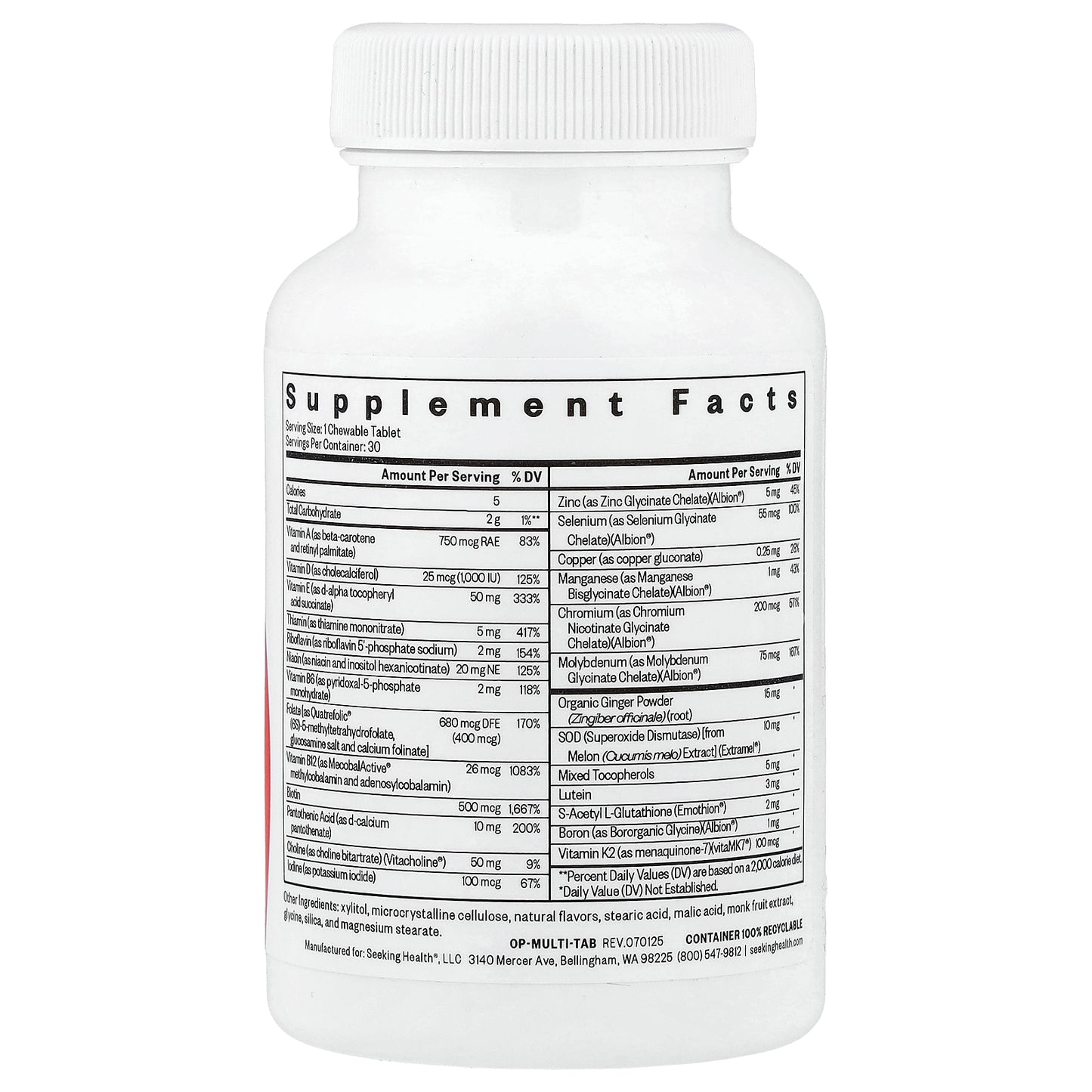 Seeking Health, Multivitamin One Chewable, 30 Tablets