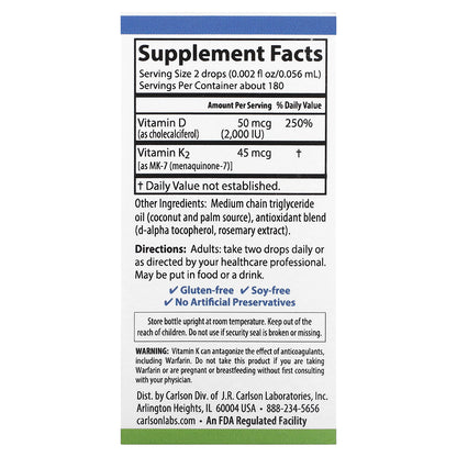 Carlson, Super Daily® D3 + K2, 0.34 fl oz (10.16 ml)