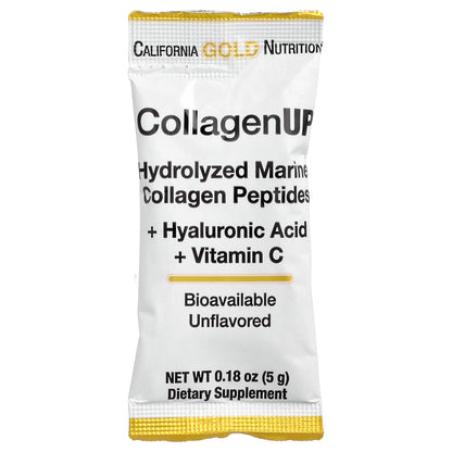California Gold Nutrition, CollagenUP®, Hydrolyzed Marine Collagen Peptides with Hyaluronic Acid and Vitamin C, Unflavored, 10 Packets, 0.18 oz (5 g) Each